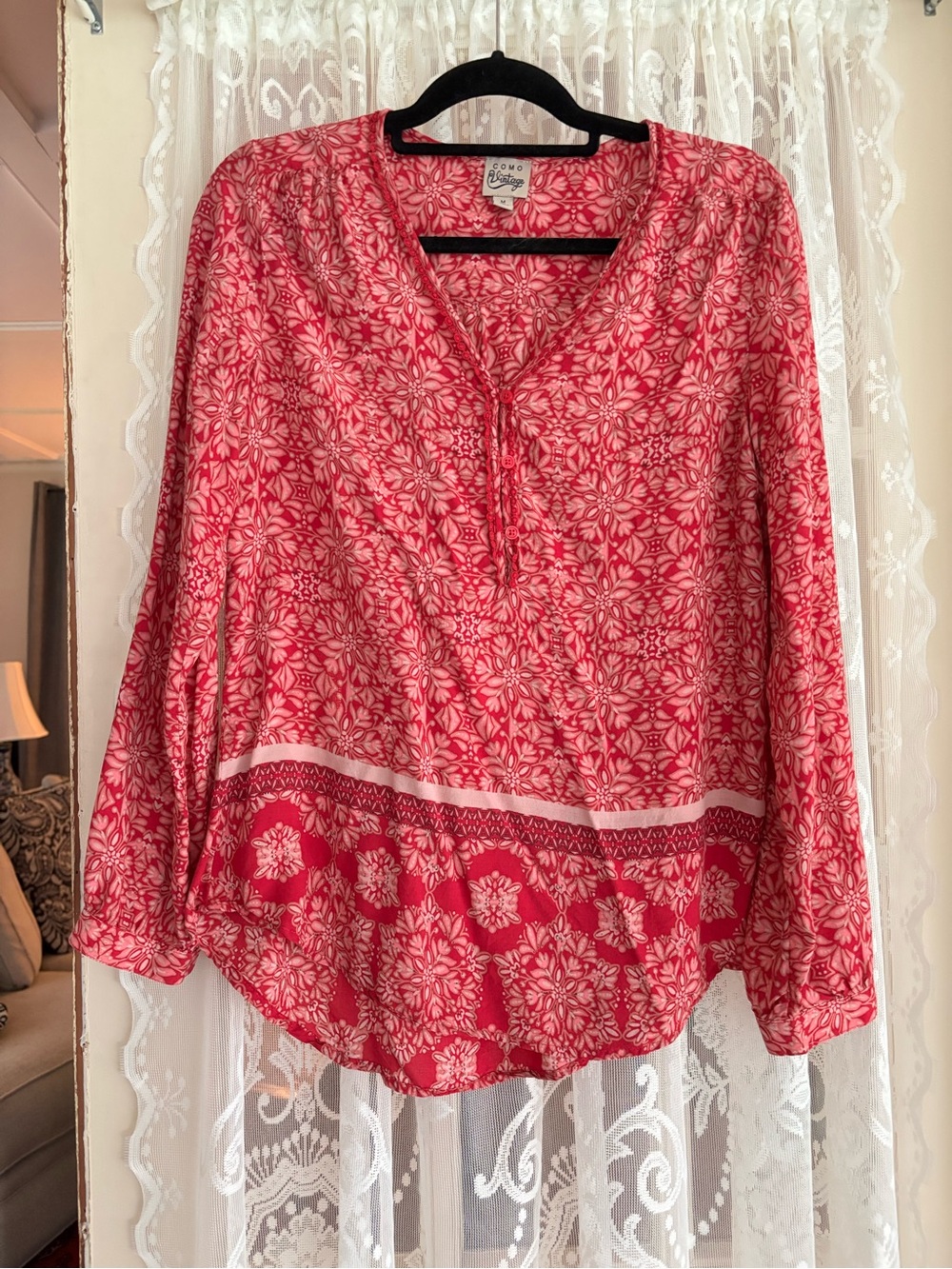 Boho Henley Tunic lightweight long sleeves medium